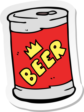 Bir insan tarafından çizilmiş çizgi film bira kutusu çıkartması.