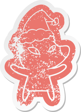 Sevimli çizgi film, insan tarafından çizilmiş Noel Baba şapkası takan ayı çıkartması.