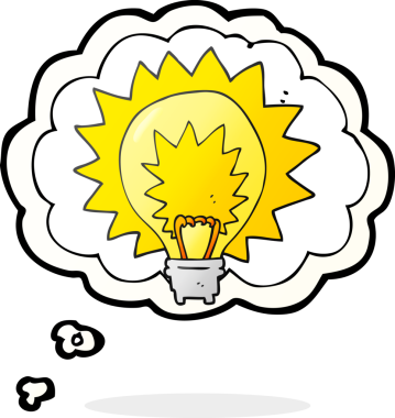 Bir insan tarafından çizilmiş serbest çizim düşünce kabarcığı çizgi film ampulü.