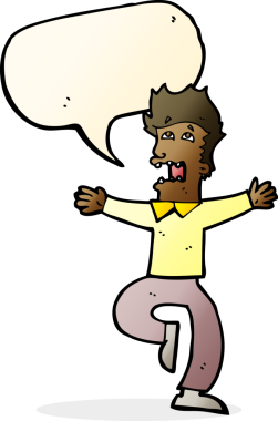 Bir insan tarafından çizilmiş, konuşma balonuyla dehşete düşmüş bir adam.