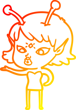 Bir insan tarafından çizilmiş güzel bir uzaylı kız çizgi çizimi.