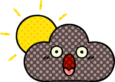 Bir insan tarafından çizilmiş fırtına bulutu ve güneşin çizgi romanı.