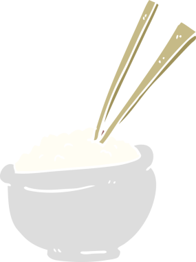 Bir insan tarafından çizilmiş yemek çubuklarıyla bir kase pirinç.