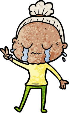 Bir insan tarafından çizilmiş ağlayan yaşlı kadın çizgi filmi.