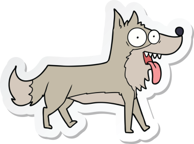 Bir insan tarafından çizilmiş mutlu bir köpeğin çıkartması.