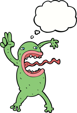 Bir insan tarafından çizilmiş düşünce baloncuğu olan çılgın bir kurbağa.