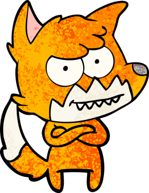 Bir insan tarafından çizilmiş sırıtan tilki çizgi filmi.