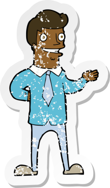 Bir insan tarafından çizilmiş bir karikatür satıcısının gerilimli çıkartması.