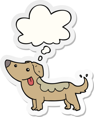 İnsan tarafından çizilmiş bir çıkartma olarak düşünce baloncuğu olan çizgi film köpeği.