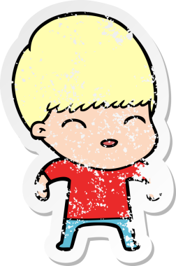 Bir insan tarafından çizilmiş mutlu çizgi film çocuğunun sıkıntılı çıkartması.