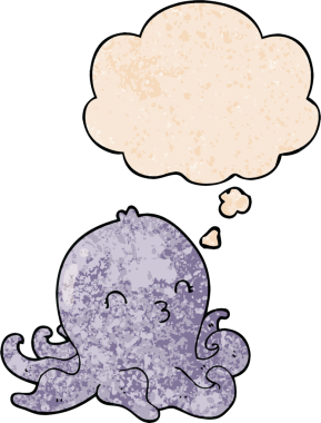 bir insan tarafından çizilmiş grunge doku tarzında düşünce baloncuğu olan ahtapot çizgi filmi.