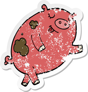 Bir insan tarafından çizilmiş dans eden bir domuzun sıkıntılı çıkartması.