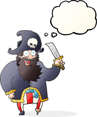 Bir insan tarafından çizilmiş serbest çizim balon karikatür korsan kaptanı.