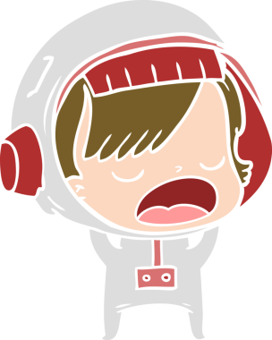 Düz renkli çizgi film konuşan astronot kadın bir insan tarafından çizilmiş.