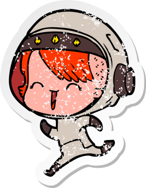 Bir insan tarafından çizilmiş mutlu bir uzay kızının sıkıntılı çıkartması.