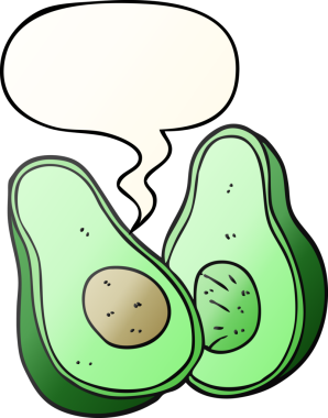 bir insan tarafından çizilmiş, konuşma baloncuklu çizgi film avokadosu.