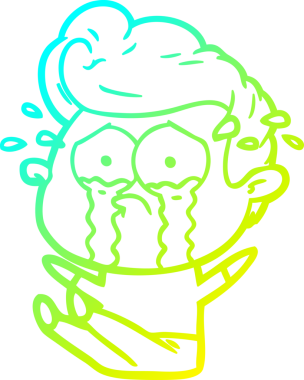 Bir çizgi film karakterinin soğuk gradyan çizimi bir insan tarafından çizilmiş yerde oturan ağlayan bir adam