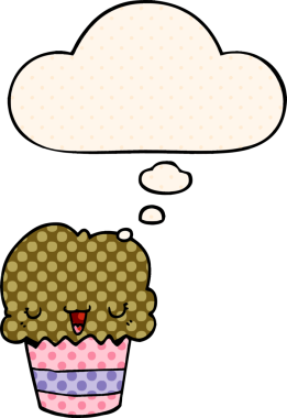 Bir insan tarafından çizilmiş, yüzünde düşünce kabarcığı olan çizgi film keki.