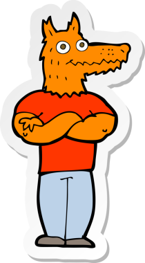 Bir insan tarafından çizilmiş tilki adamın çıkartması.