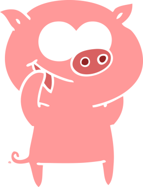 Bir insan tarafından çizilmiş neşeli domuz düz renkli çizgi film.