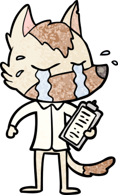 Bir insan tarafından çizilmiş iş kıyafetleri içinde ağlayan kurt çizgi filmi.