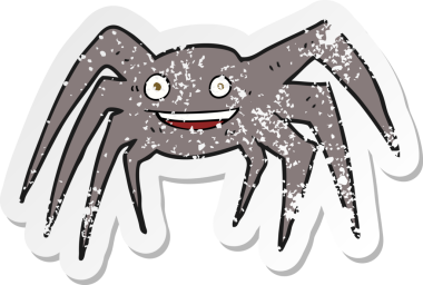 Bir insan tarafından çizilmiş mutlu bir örümceğin gerilmiş çıkartması.