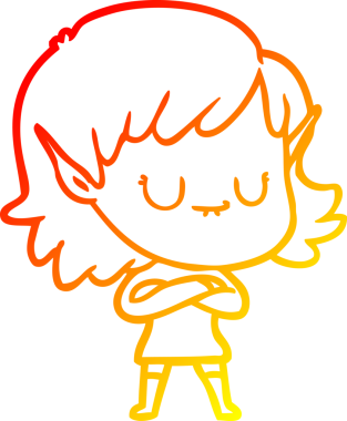 Bir insan tarafından çizilmiş mutlu bir elf kızı çizimi.