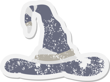 Bir insan tarafından çizilmiş ürkütücü cadı şapkası grunge çıkartması.