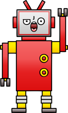 Bir insan tarafından çizilmiş kızgın bir robotun gölgeli çizgi filmi.