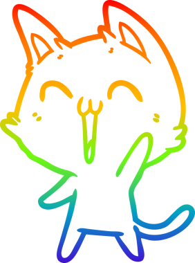 Bir insan tarafından miyavlanan mutlu bir çizgi film kedisinin çizimi.