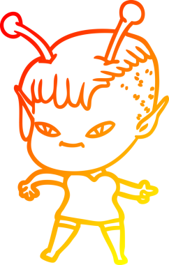 Bir insan tarafından çizilmiş sevimli bir uzaylı kız çizgi çizimi.