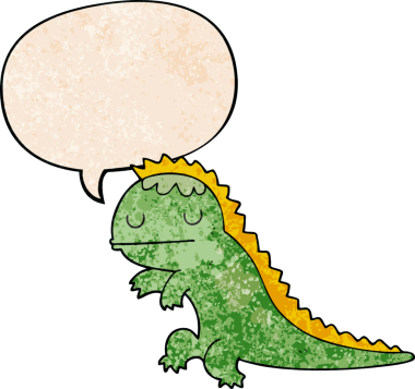 bir insan tarafından çizilmiş eski moda konuşma baloncuklu karikatür dinozoru.