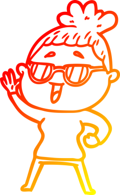 Bir insan tarafından çizilmiş gözlük takan mutlu bir kadının çizgi çizimi.