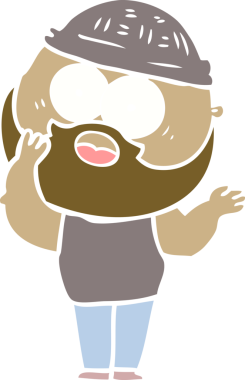 Düz renkli çizgi film sakallı adam bir insan tarafından çizilmiş.