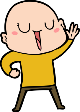 Bir insan tarafından çizilmiş mutlu, kel adam.