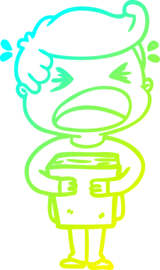 Bir insan tarafından çizilmiş kitabı olan bağıran bir adamın çizgi film çizimi.