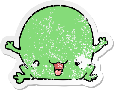 Bir insan tarafından çizilmiş karikatür kurbağasının sıkıntılı çıkartması.