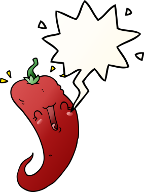 bir insan tarafından çizilmiş, konuşma baloncuklu kırmızı biber çizgi filmi.