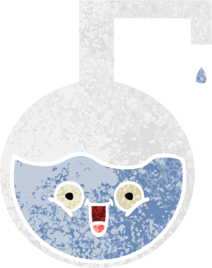 Bir insan tarafından çizilmiş bir bilim şişesinin retro çizim tarzı karikatürü.