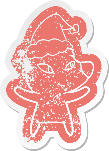 Sevimli çizgi film, insan tarafından çizilmiş Noel Baba şapkası takan ayı çıkartması.