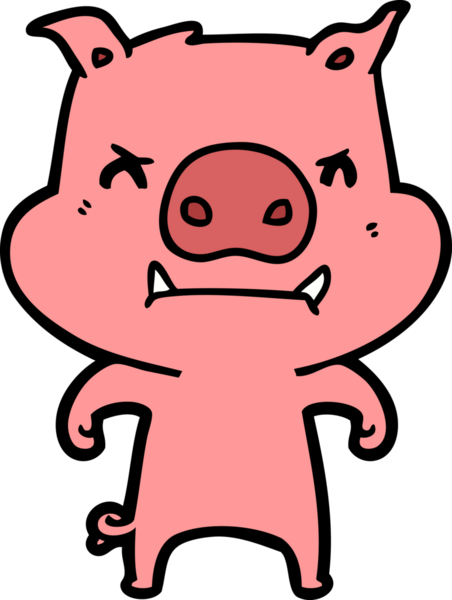 Bir insan tarafından çizilmiş kızgın çizgi film domuzu.