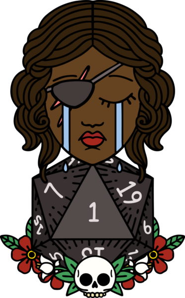 Retro Dövme Tarzı Ağlayan İnsan Haydut Doğal bir d20 ruloyla Bir insan tarafından çizilmiş