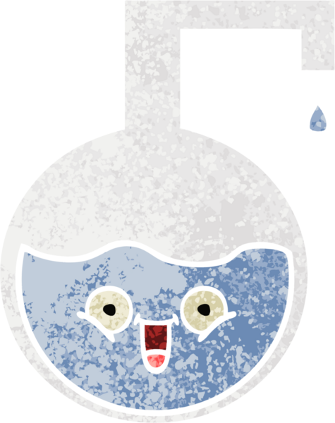 Bir insan tarafından çizilmiş bir bilim şişesinin retro çizim tarzı karikatürü.