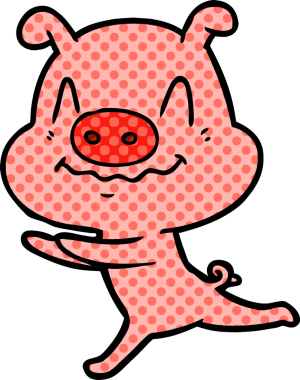 Bir insan tarafından çizilmiş sinirli çizgi film domuzu.