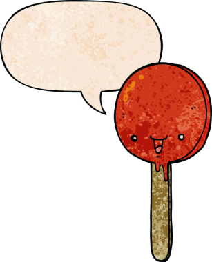 bir insan tarafından çizilmiş eski moda konuşma baloncuklu çizgi film şekeri lolipopu.