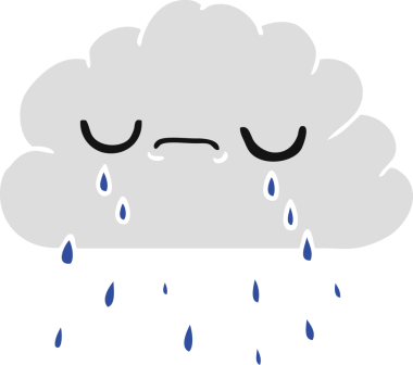 Bir insan tarafından çizilmiş şirin ağlayan bulut karikatürü.