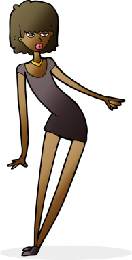 Bir insan tarafından çizilmiş elbiseli bir karikatür kadın.