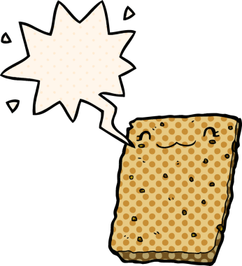 Bir insan tarafından çizilmiş çizgi roman tarzında konuşma baloncuklu çizgi film bisküvisi.