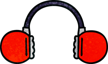 Bir insan tarafından çizilmiş eski bir kulaklığın retro grunge doku karikatürü