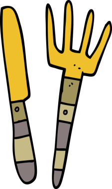 Bir insan tarafından çizilmiş karikatür bıçağı ve çatal.